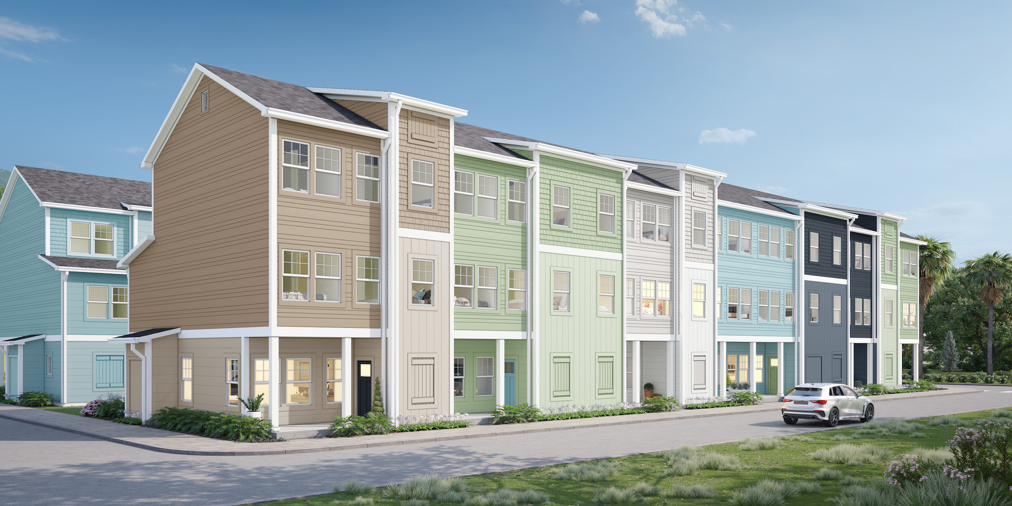 a row of multi-story houses