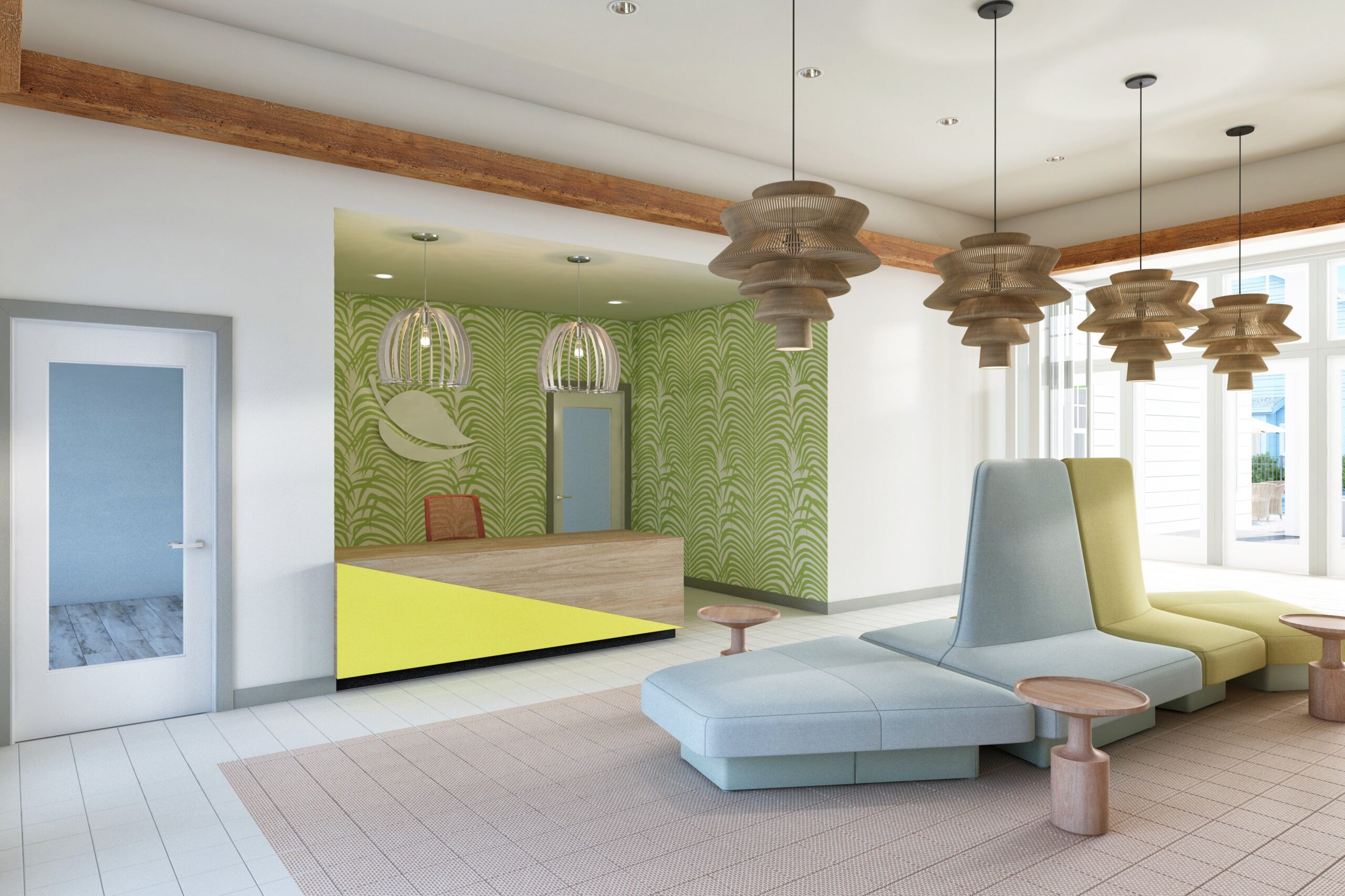 a room with a couch and a table