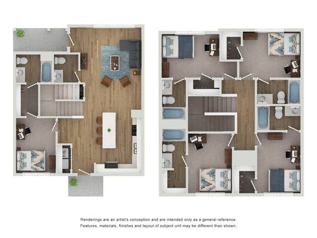 A 3D image of the 5BR/5.5BA – Keystone floorplan, a 1912 squarefoot, 5 bed / 5.5 bath unit