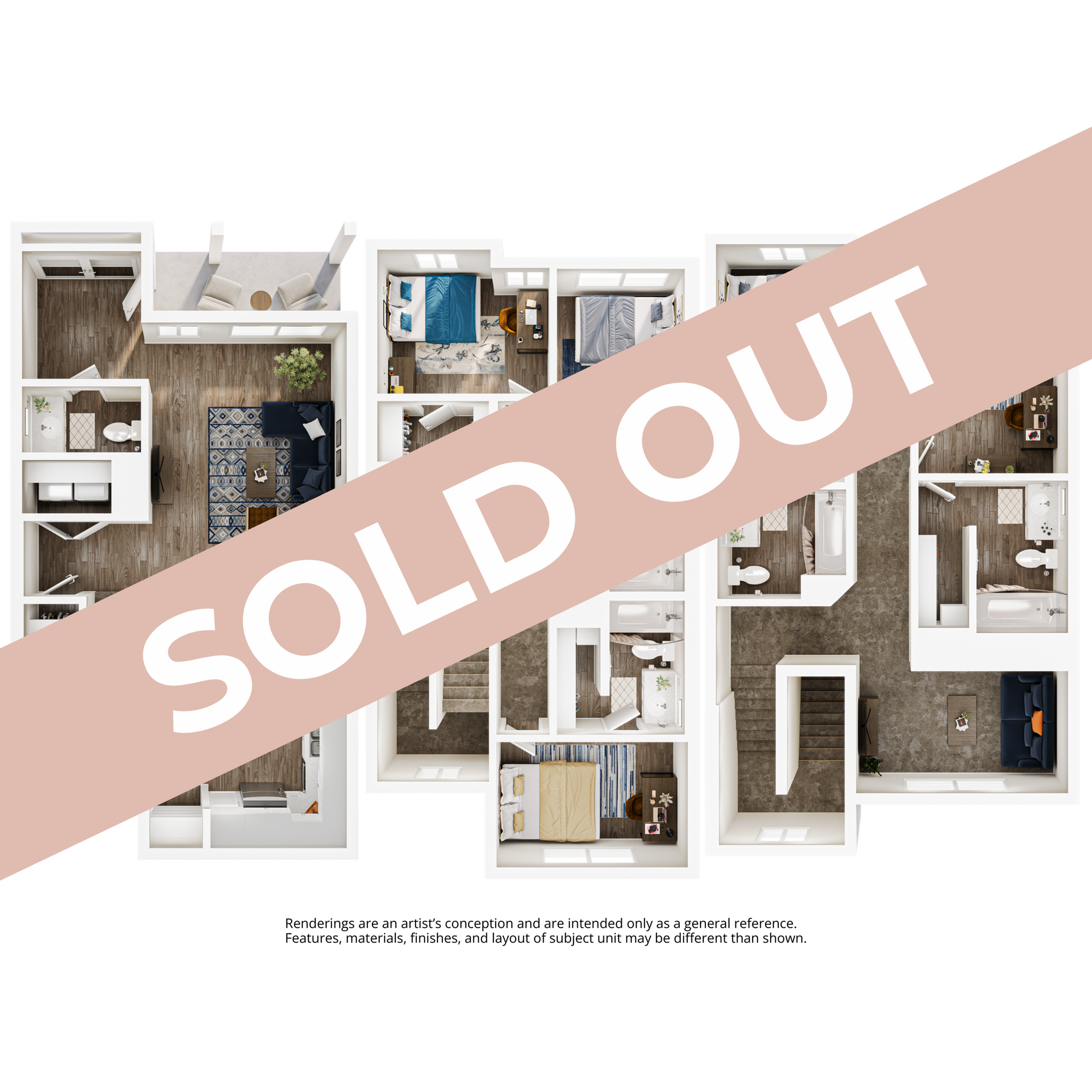 A 3D image of the 5BR/5.5BA – Durango floorplan, a 2142 squarefoot, 5 bed / 5.5 bath unit