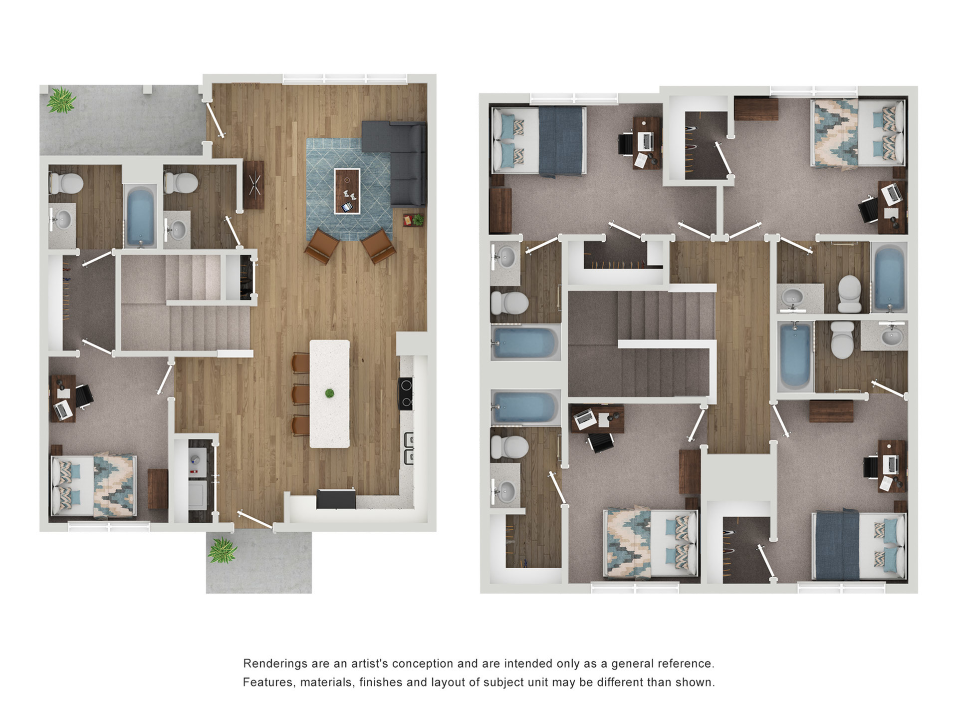 A 3D image of the 5BR/5.5BA – Keystone – Platinum floorplan, a 1912 squarefoot, 5 bed / 5.5 bath unit