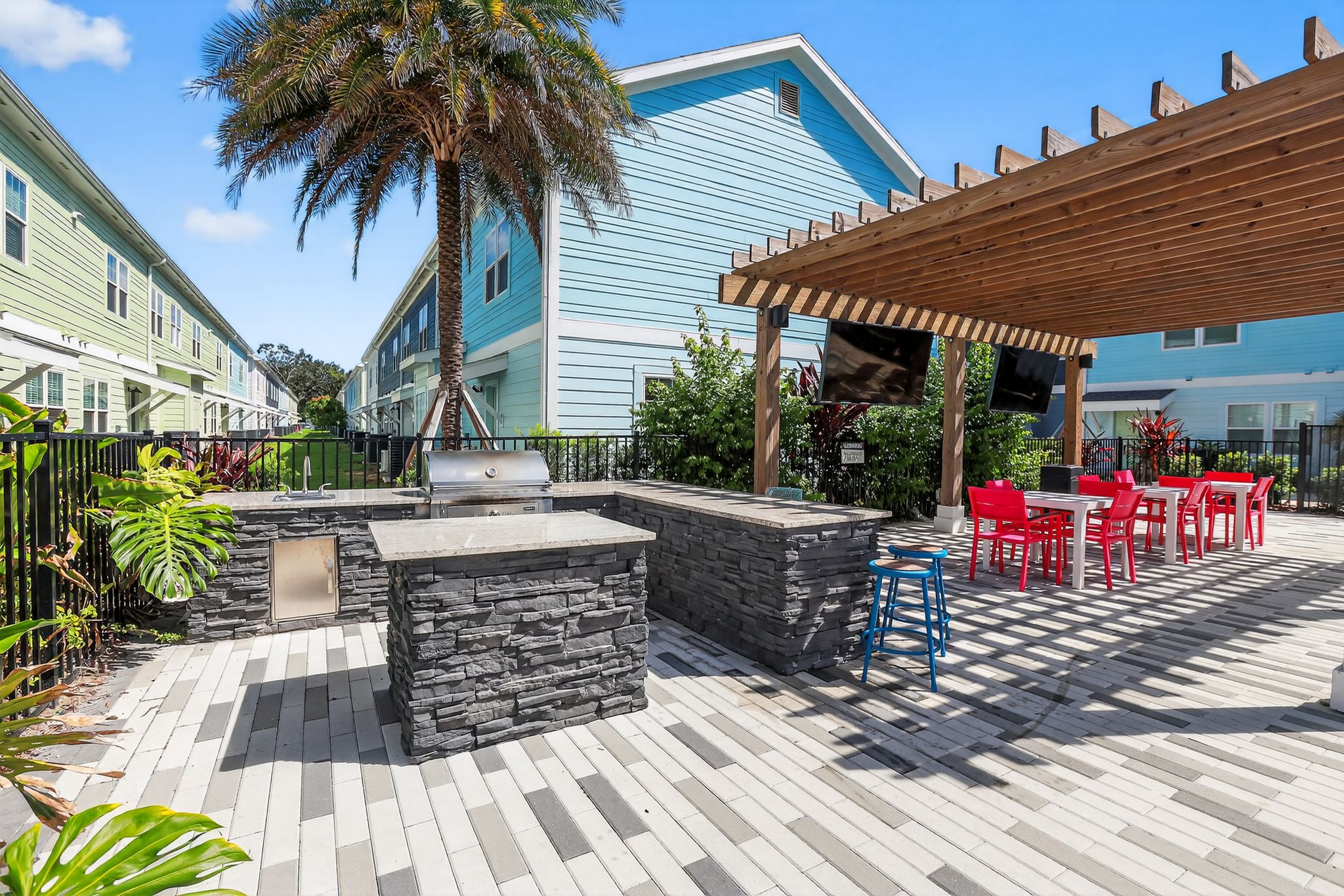 Stylish outdoor grilling and dining area