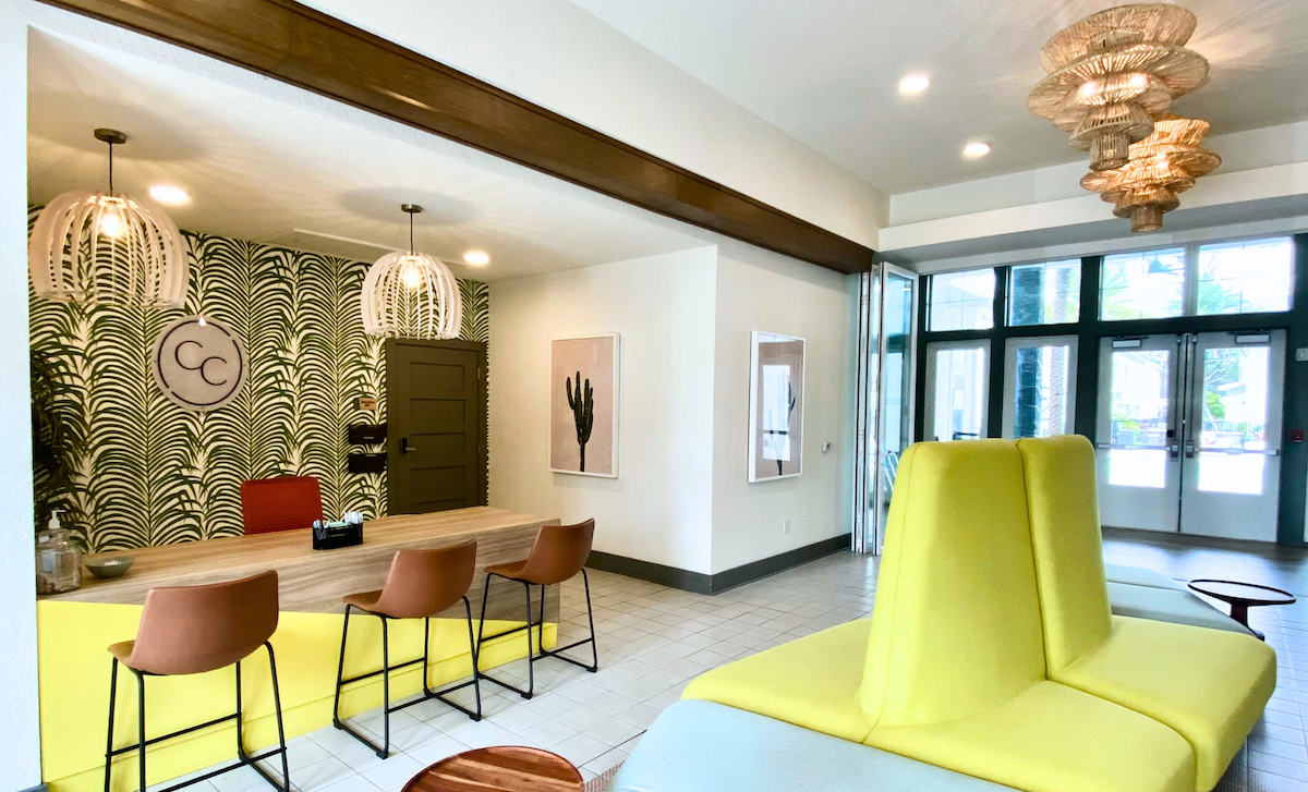 Modern lobby with tropical decor